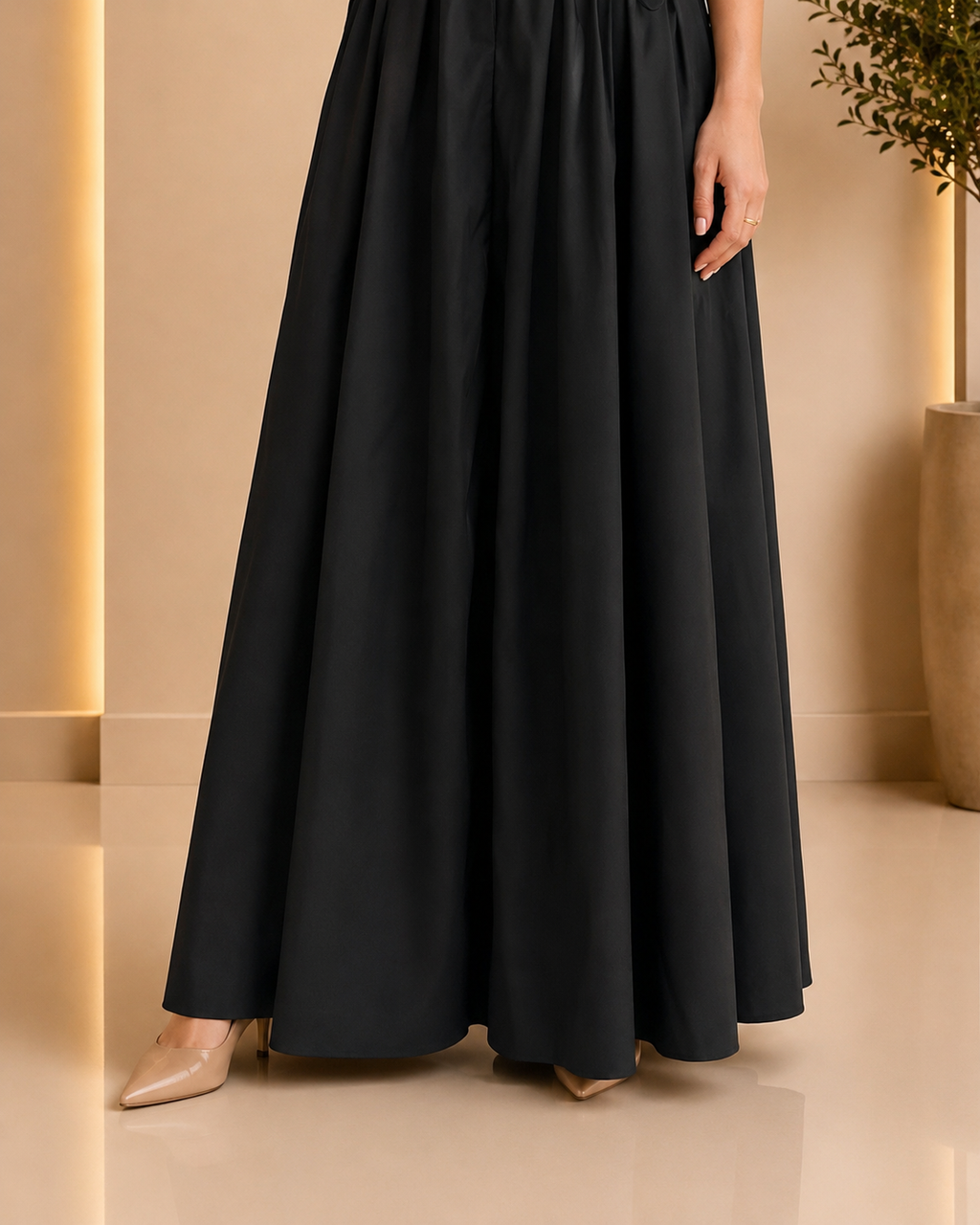 Black Pleated Waist Maxi Dress