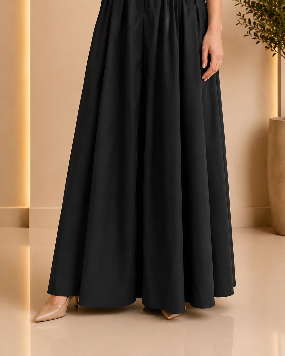 Black Pleated Waist Maxi Dress