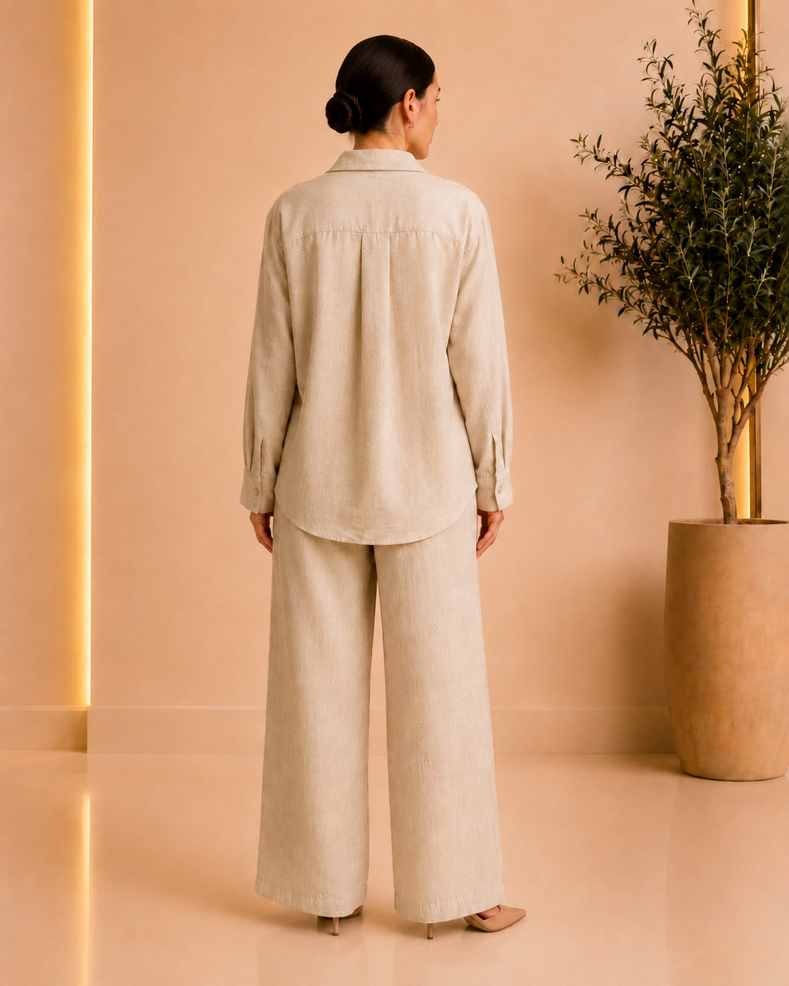 Linen-Blend Relaxed Shirt & Wide-Leg Pants Set