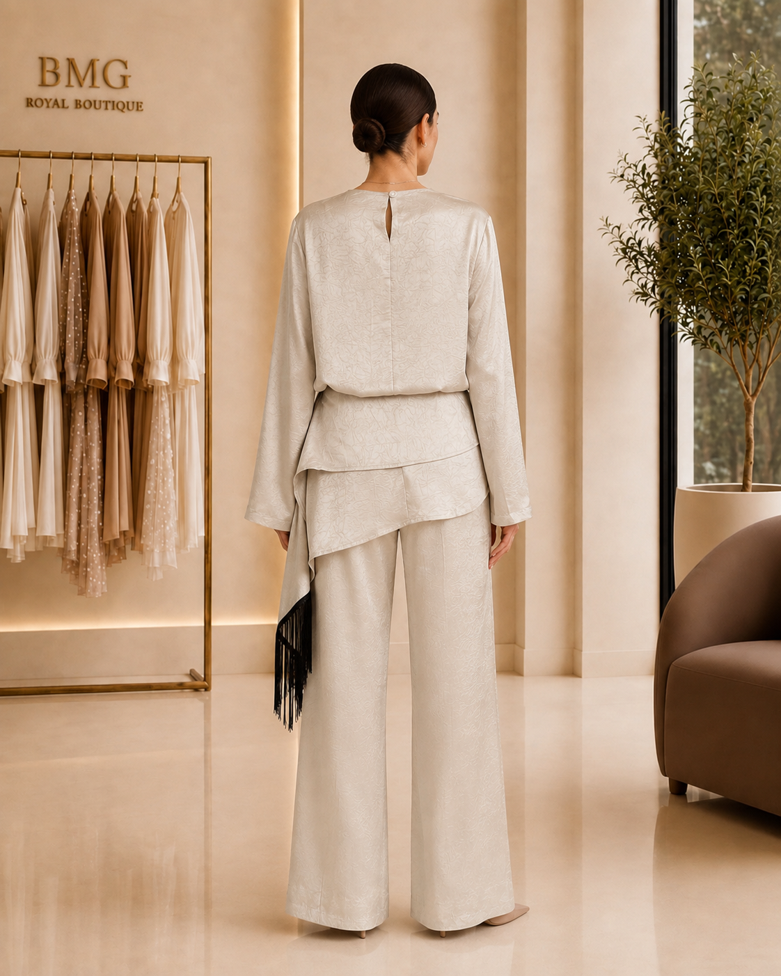 Ivory Jacquard Fringe Detail Set