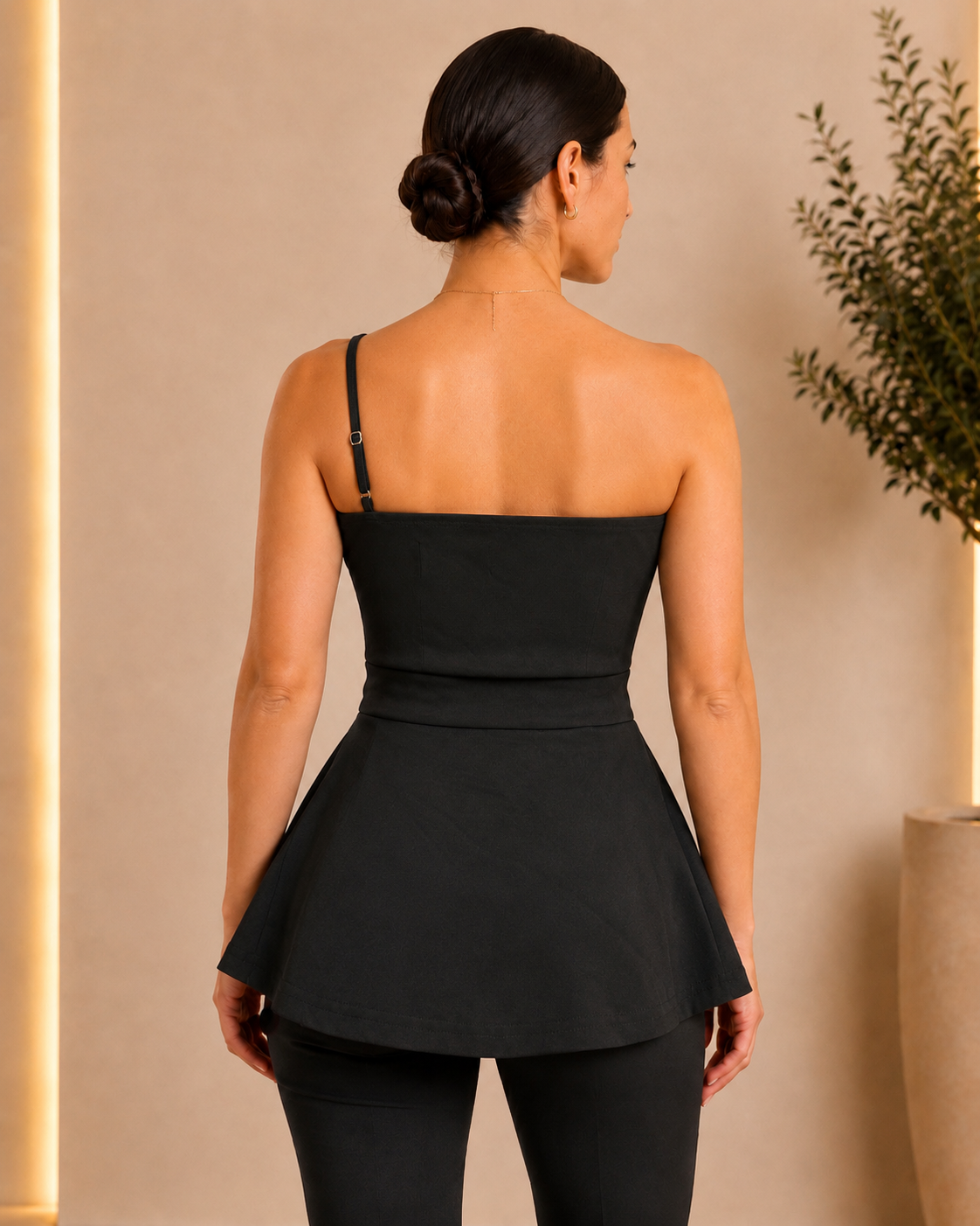 Sculptural One-Shoulder Peplum Top