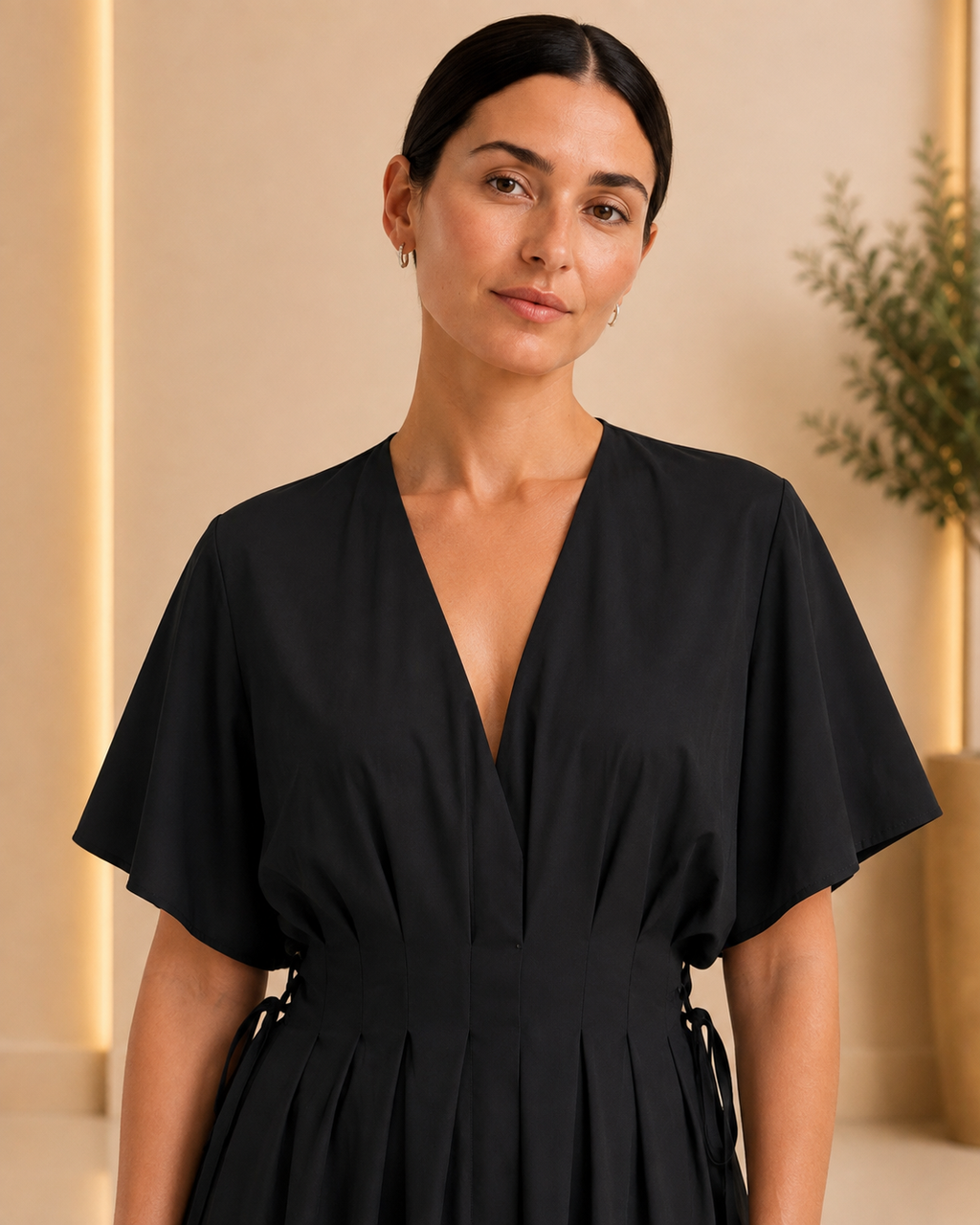 Black Pleated Waist Maxi Dress