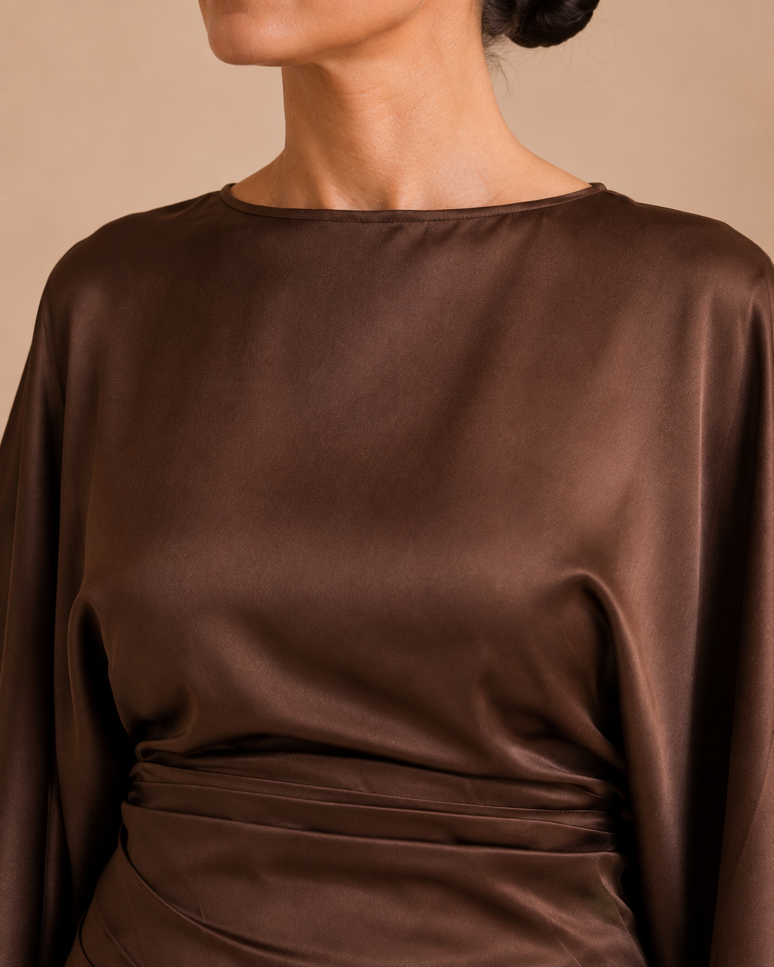 Chocolate Satin Draped Kaftan Dress