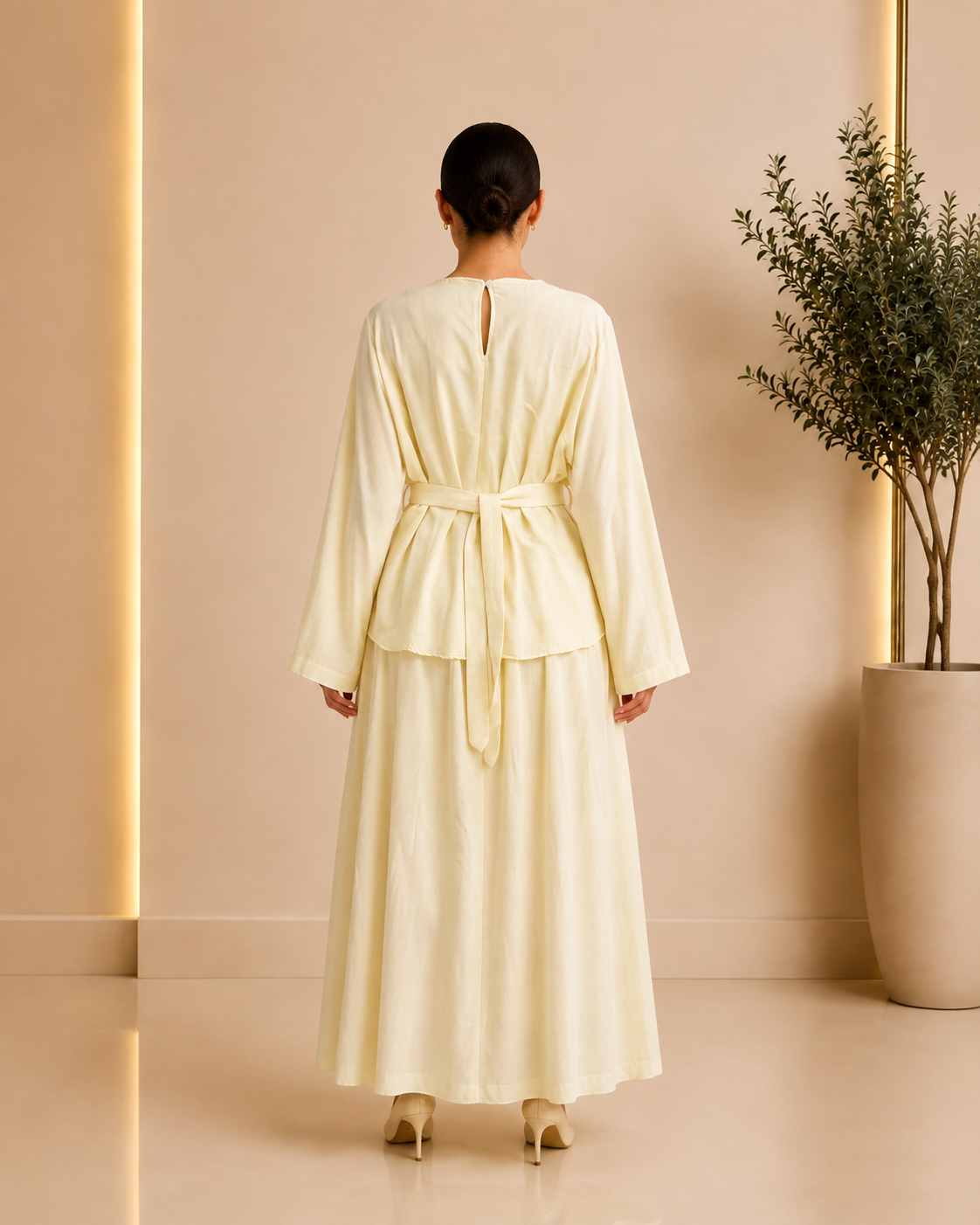 Butter Yellow Pleated Skirt Set