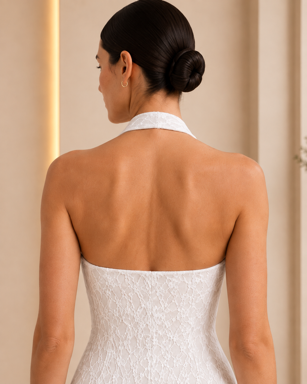 White Lace Halter Neck Maxi Dress