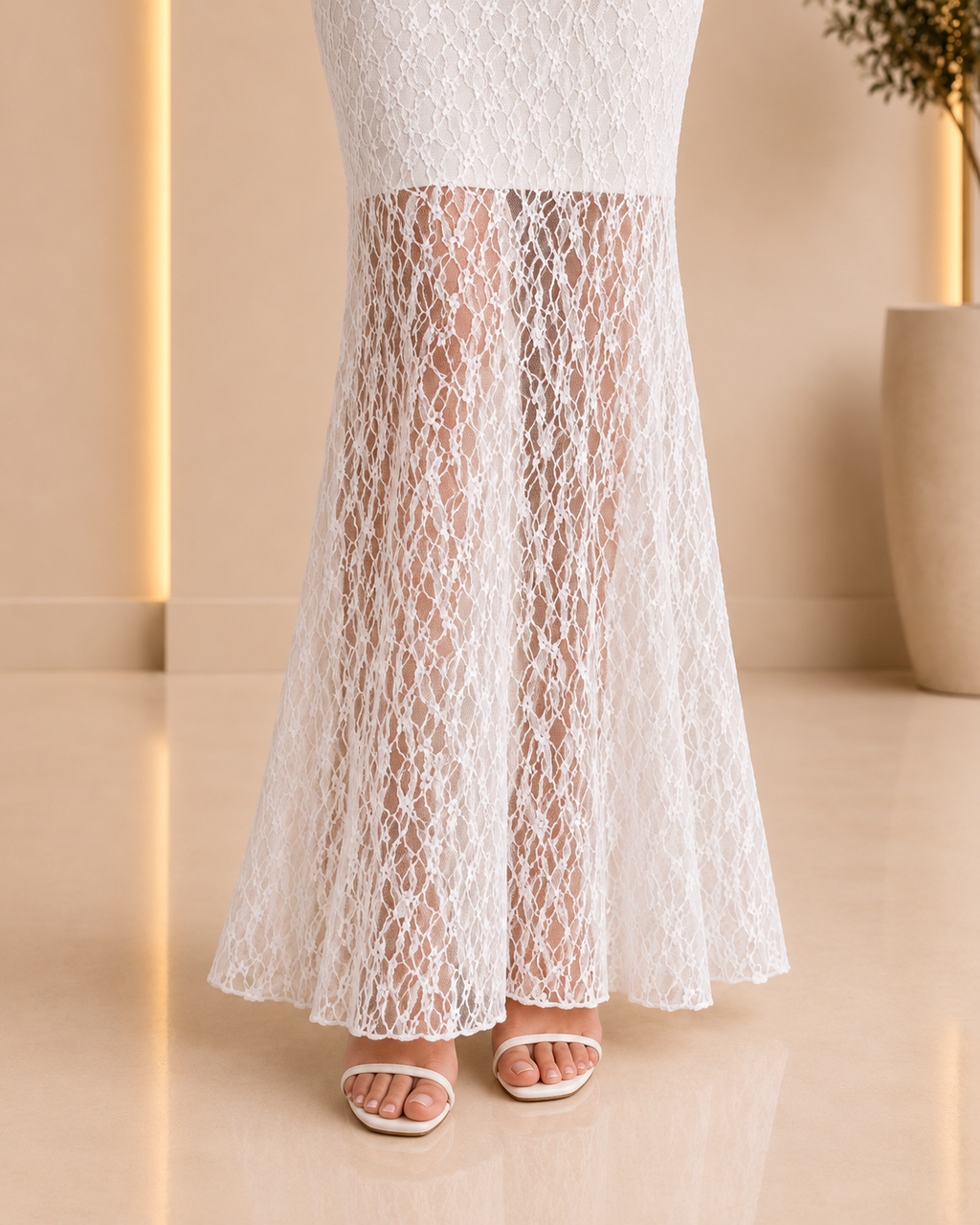 White Lace Halter Neck Maxi Dress