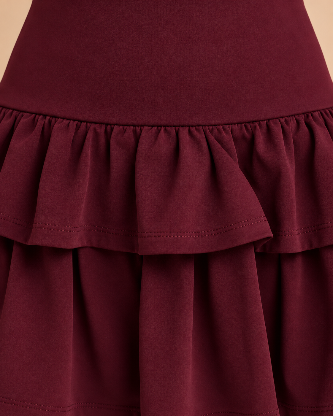 Burgundy Lace-Up Ruffle Mini Skirt