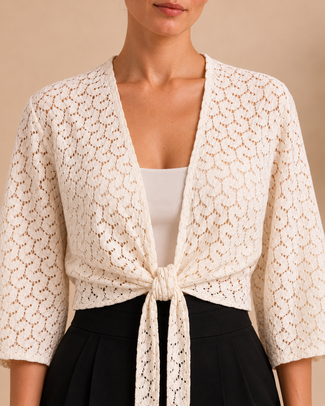 Ivory Lace Tie-Front Top