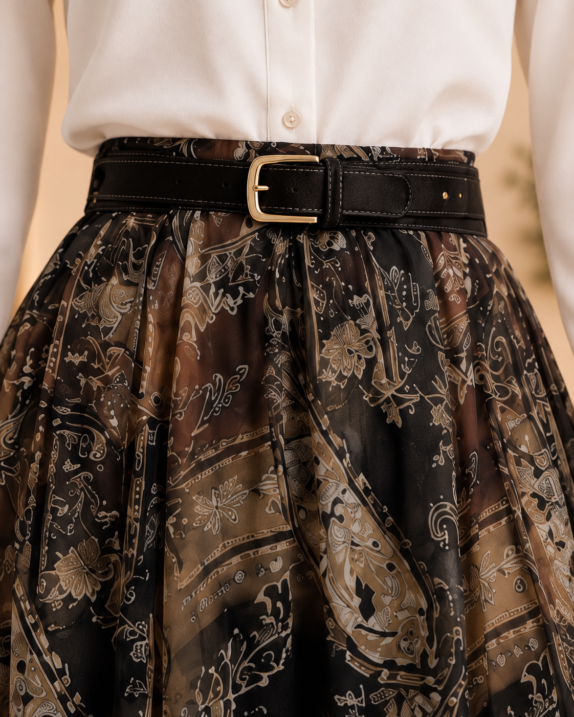 High-Waist Paisley Chiffon Maxi Skirt