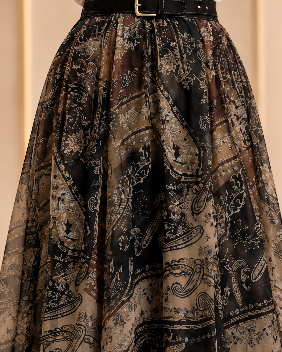 High-Waist Paisley Chiffon Maxi Skirt