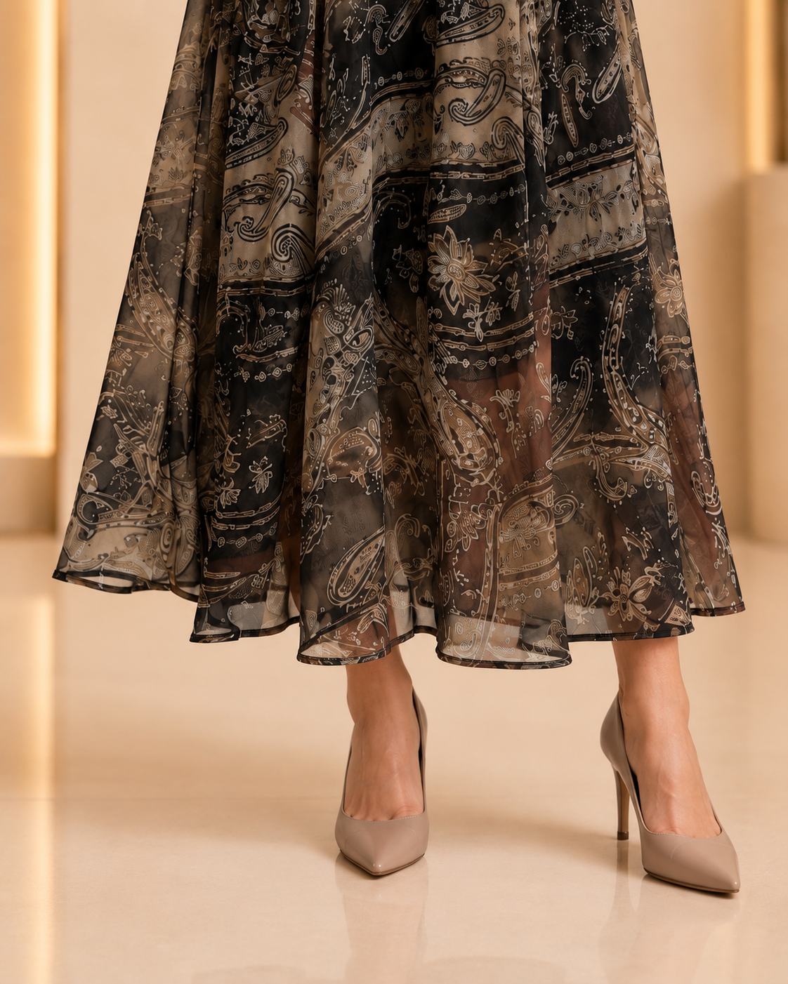 High-Waist Paisley Chiffon Maxi Skirt
