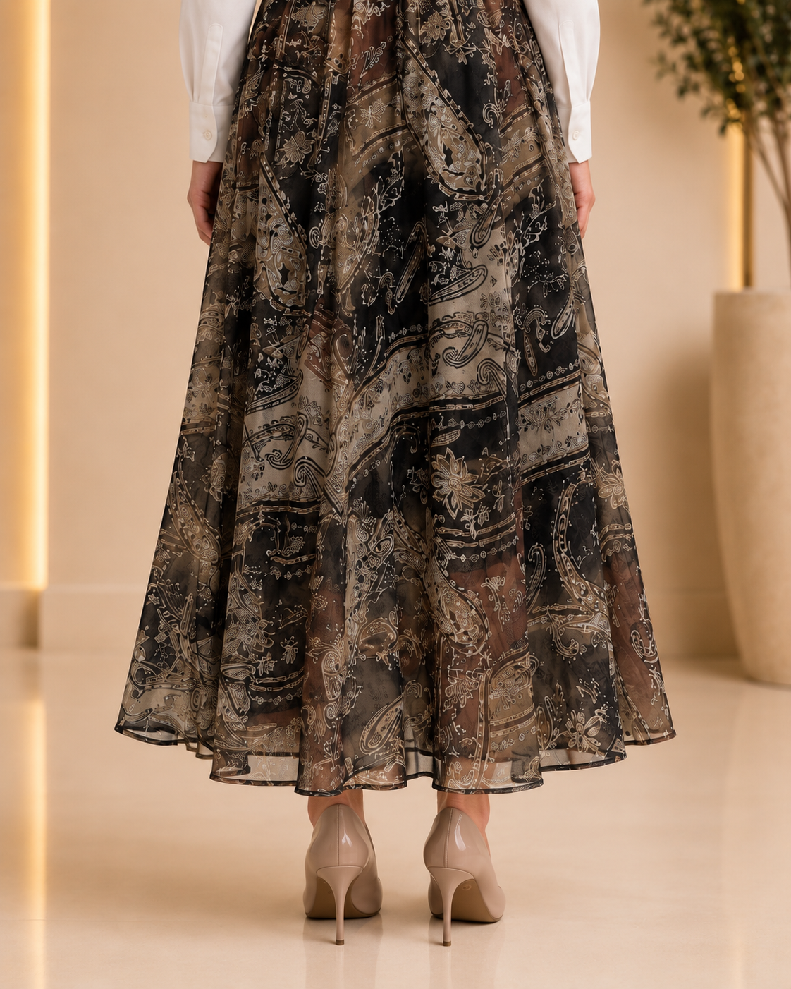 High-Waist Paisley Chiffon Maxi Skirt