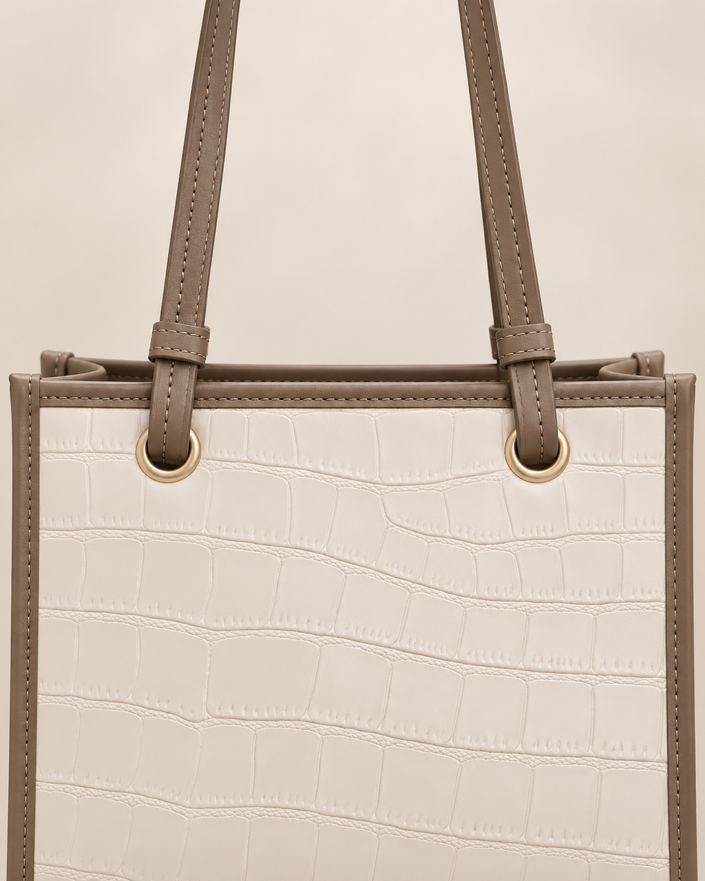 Ivory Croc-Embossed Structured Tote Bag