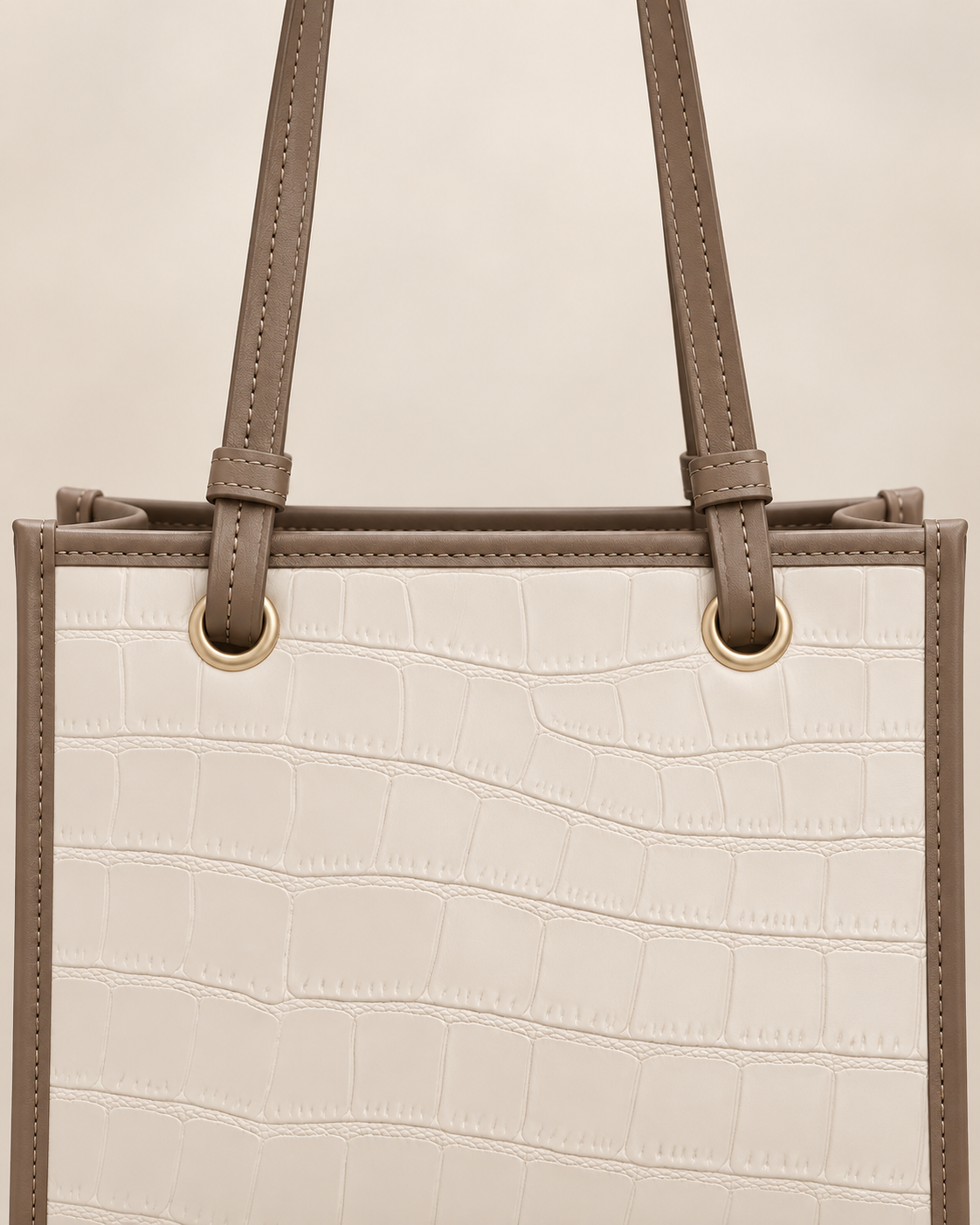 Ivory Croc-Embossed Structured Tote Bag