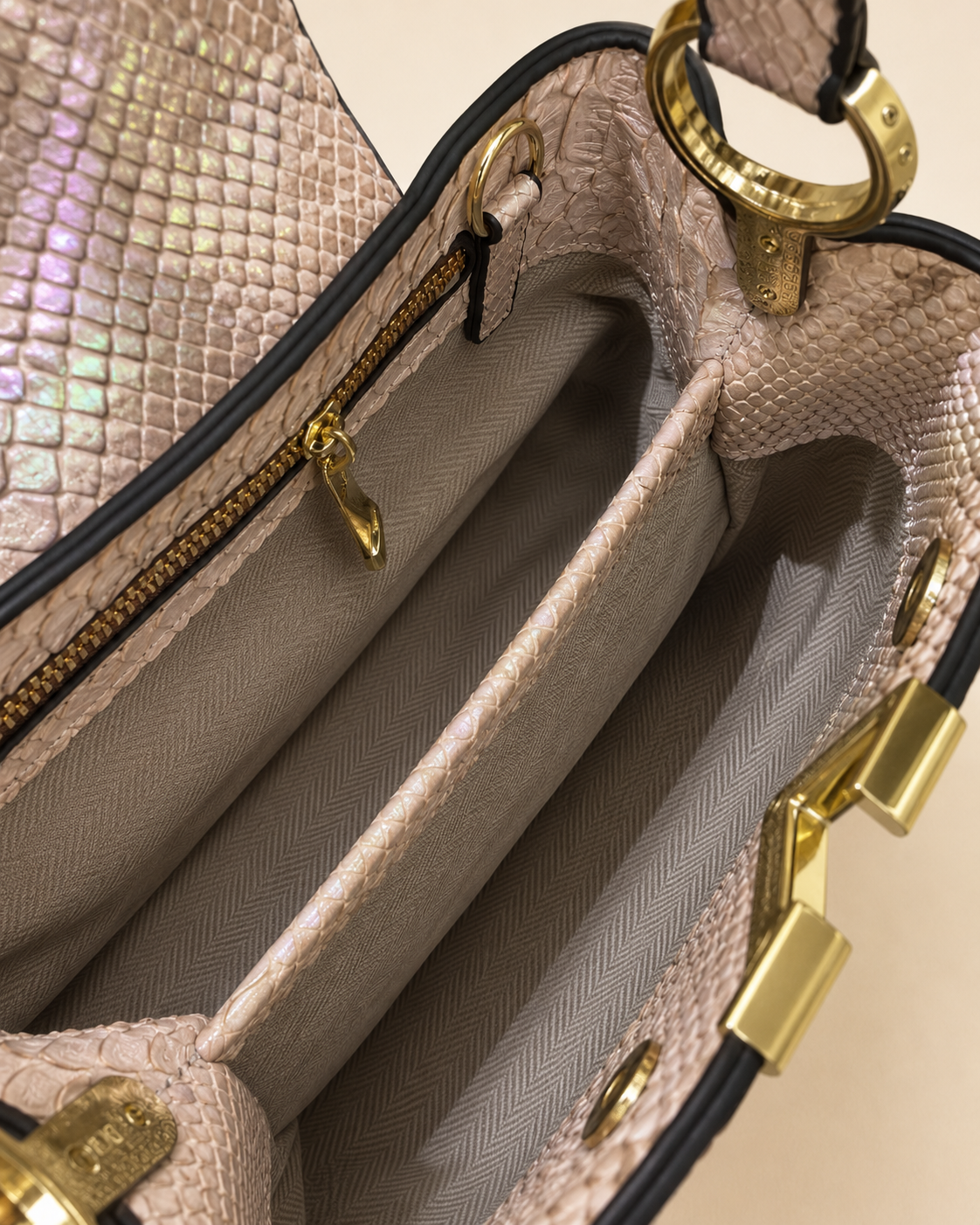 Iridescent V-Lock Top Handle Bag