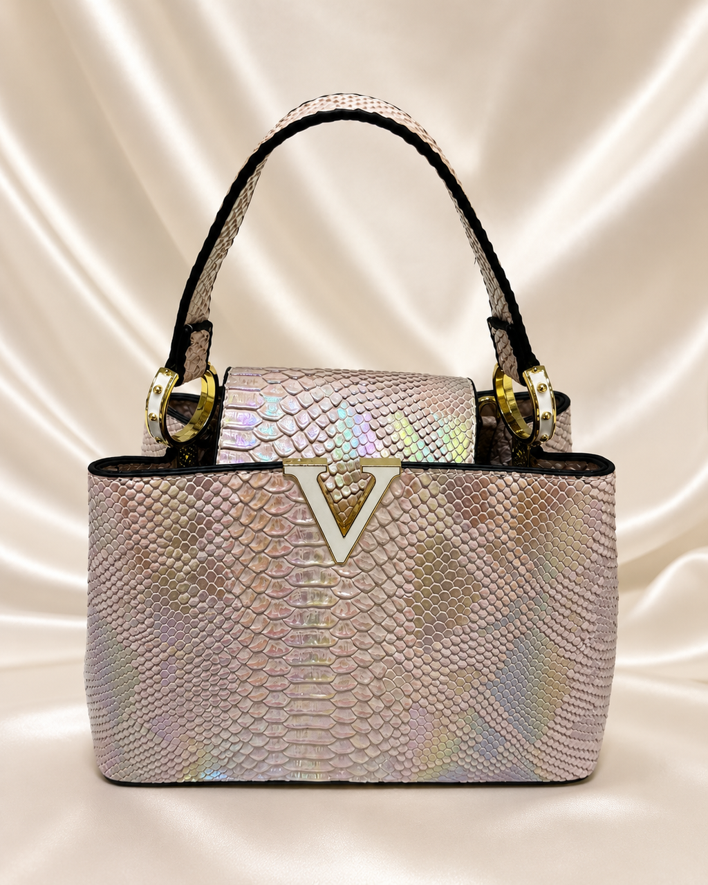 Iridescent V-Lock Top Handle Bag