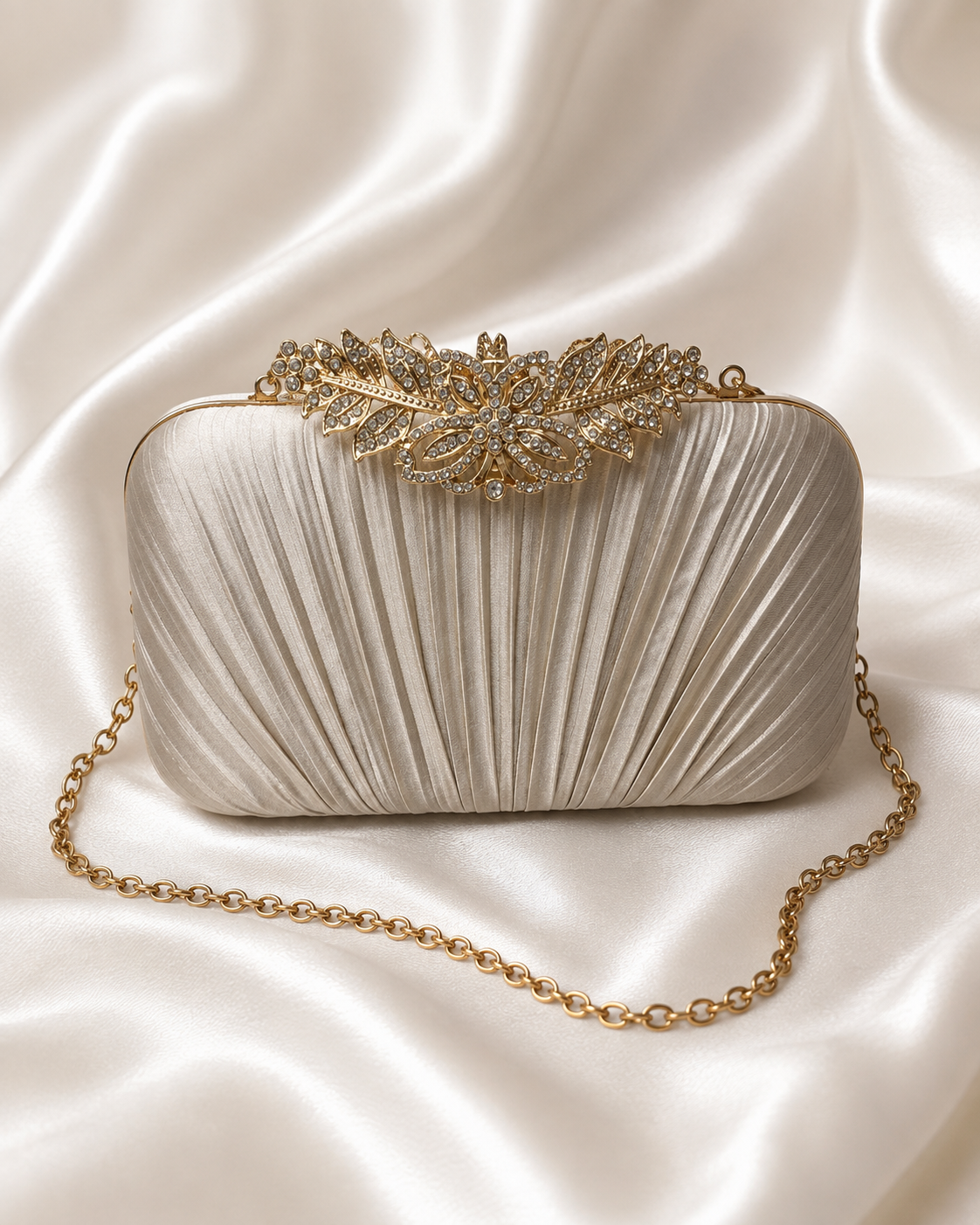Champagne Crystal Floral Clutch