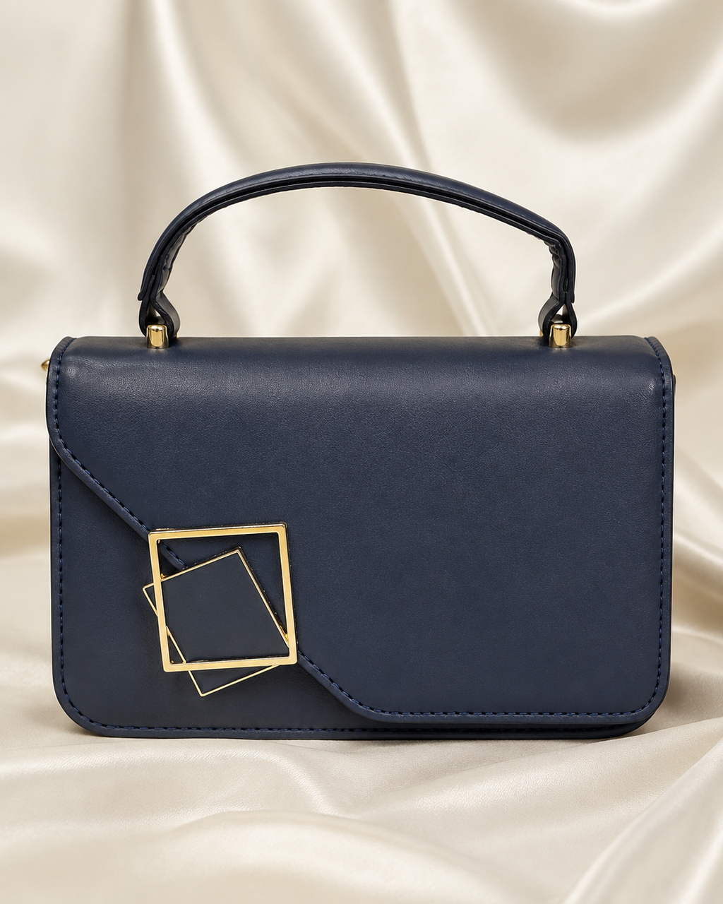 Navy Geometric Clasp Handbag