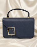 Navy Geometric Clasp Handbag