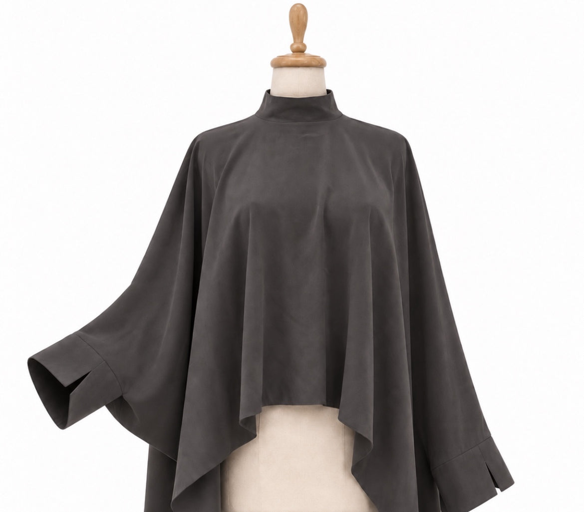 Charcoal Draped Cape Set