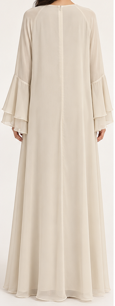 Elegant Ivory Layered-Sleeve Abaya