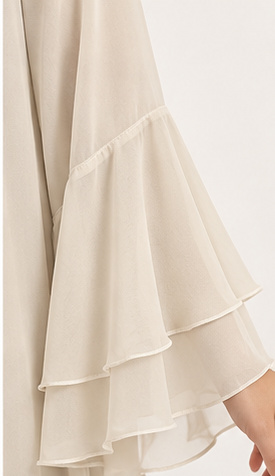 Elegant Ivory Layered-Sleeve Abaya