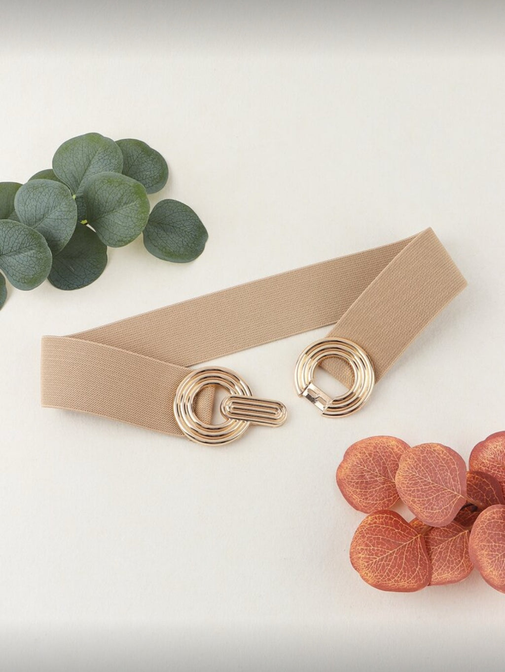 Beige Gold Double Ring Elastic Belt