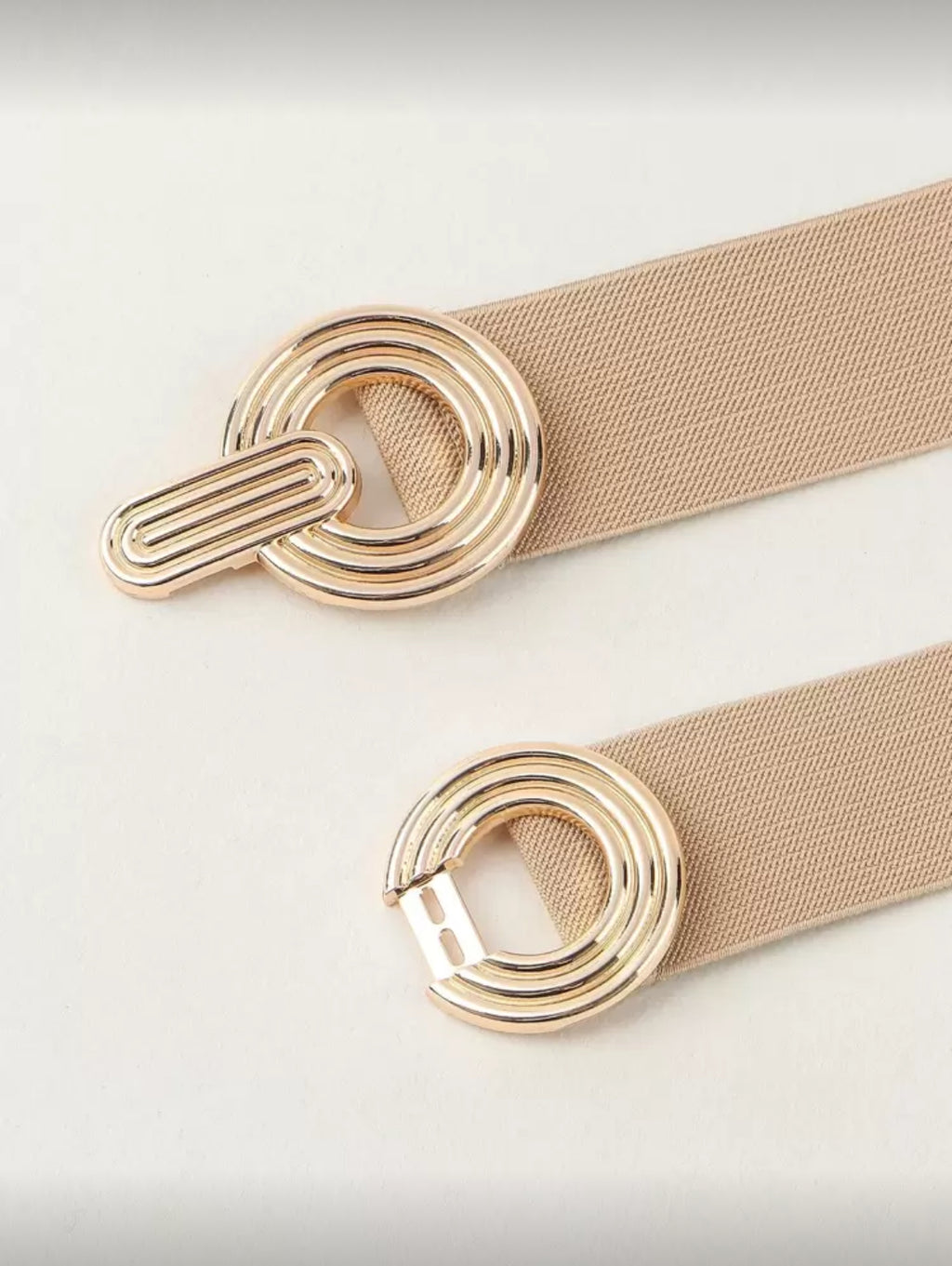 Beige Gold Double Ring Elastic Belt