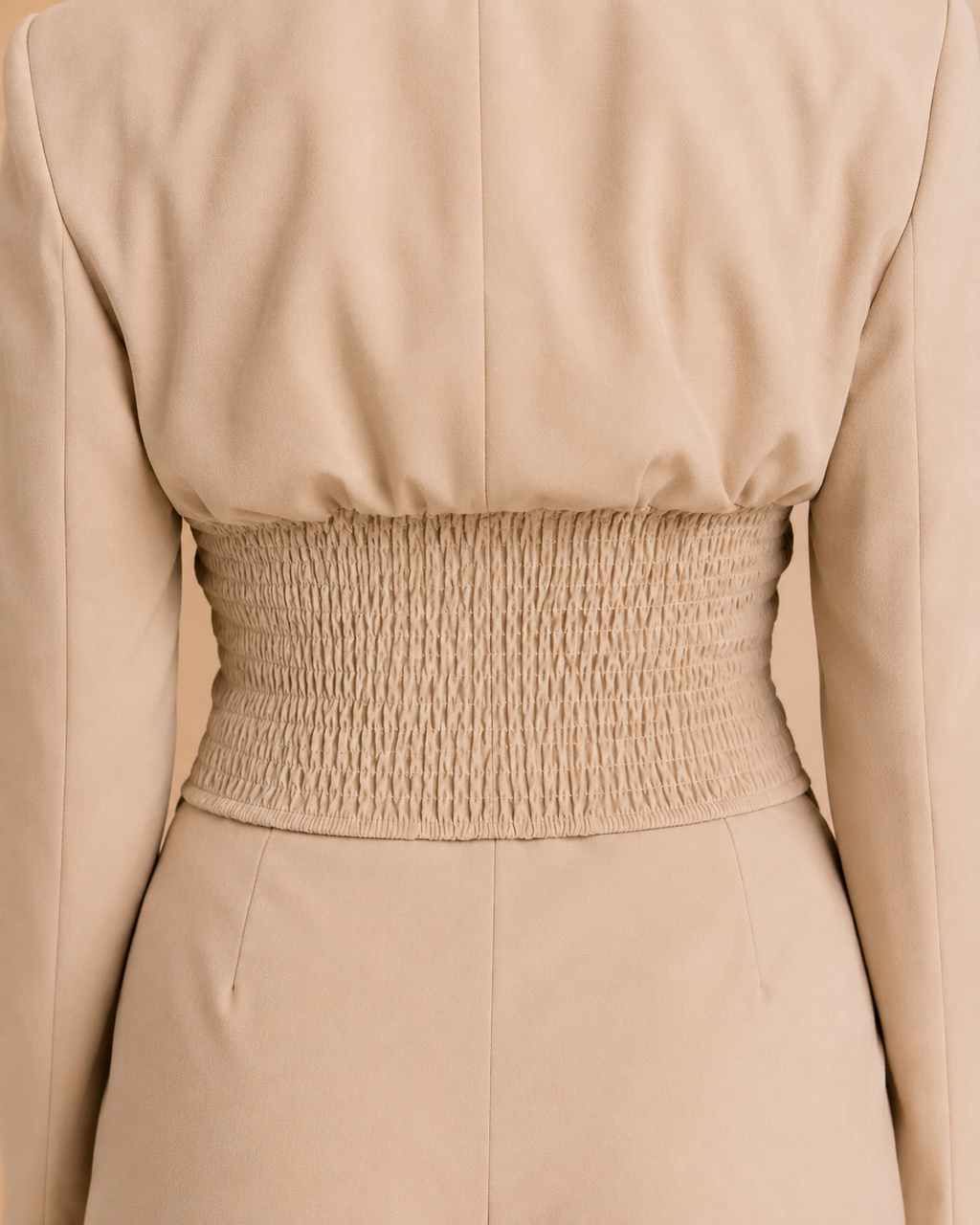 Beige blazer smocked back waist detail