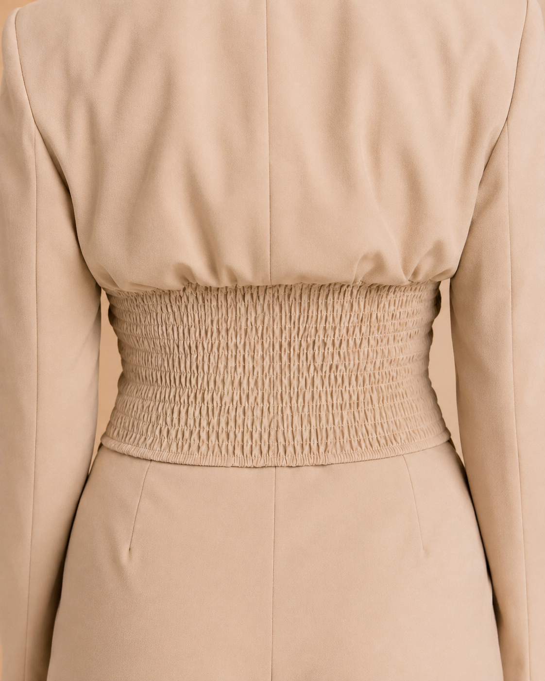 Beige blazer smocked back waist detail
