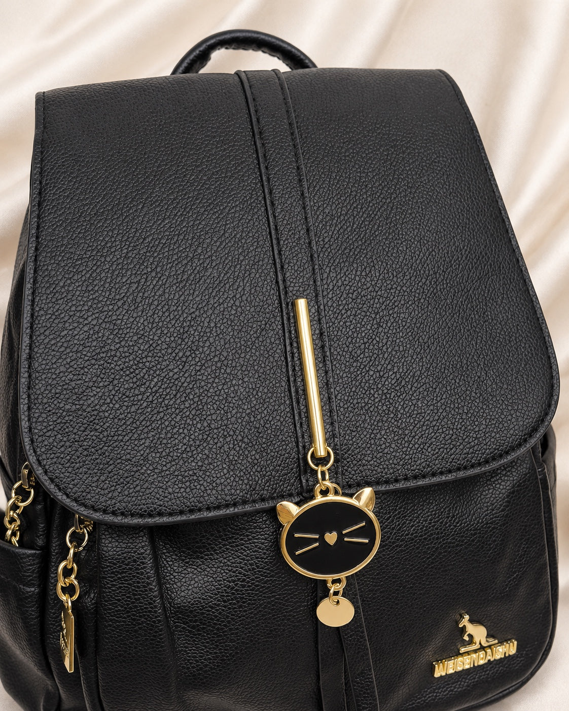 Black Cat Charm Backpack front view