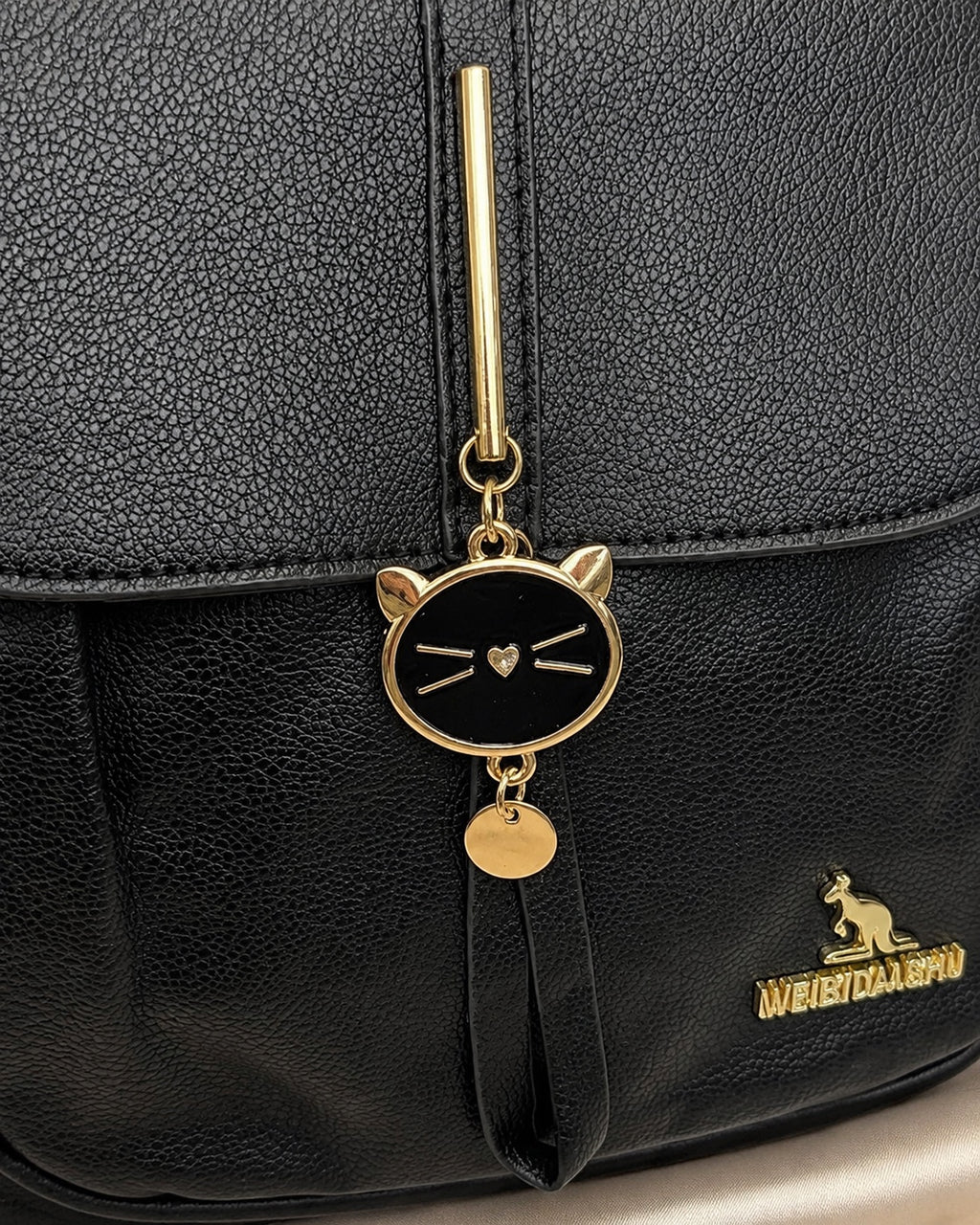 Black Cat Charm Backpack charm detail
