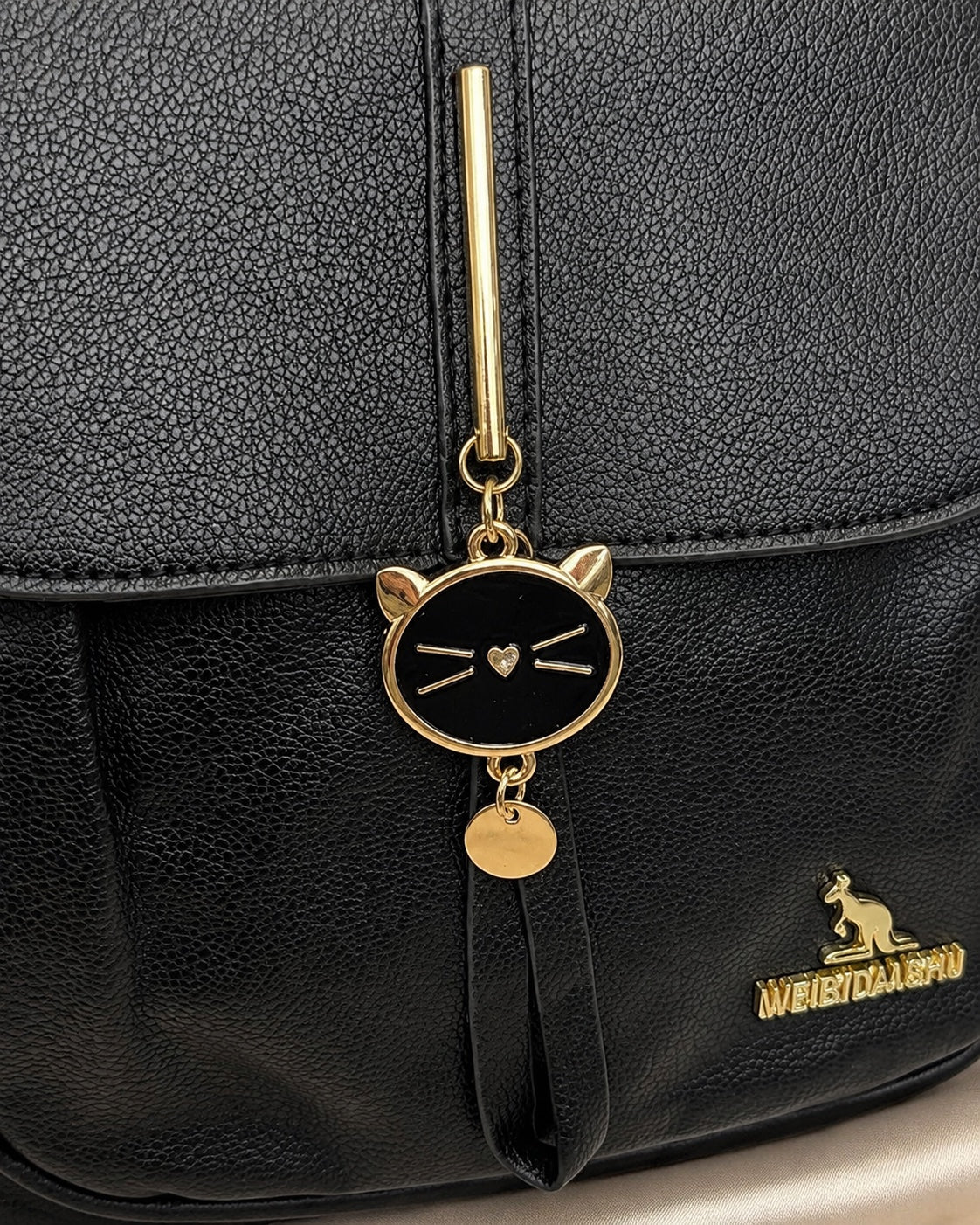 Black Cat Charm Backpack charm detail