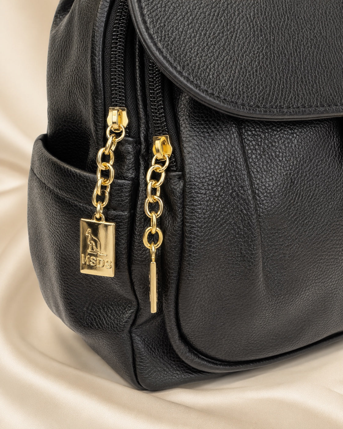 Black Cat Charm Backpack zipper detail