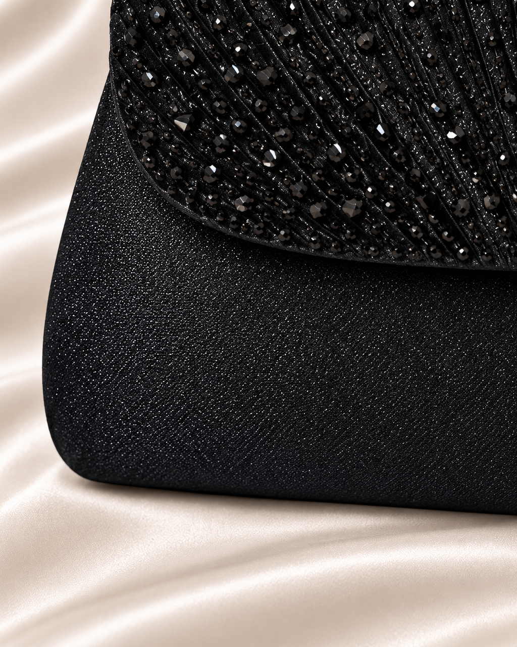 Black clutch fabric detail