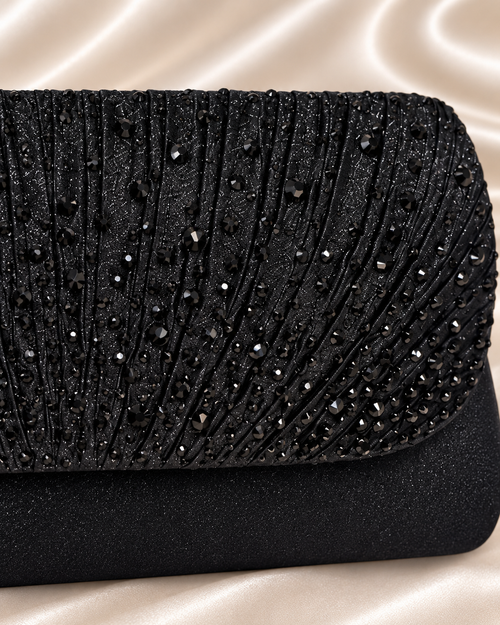 Black beaded clutch flap detail