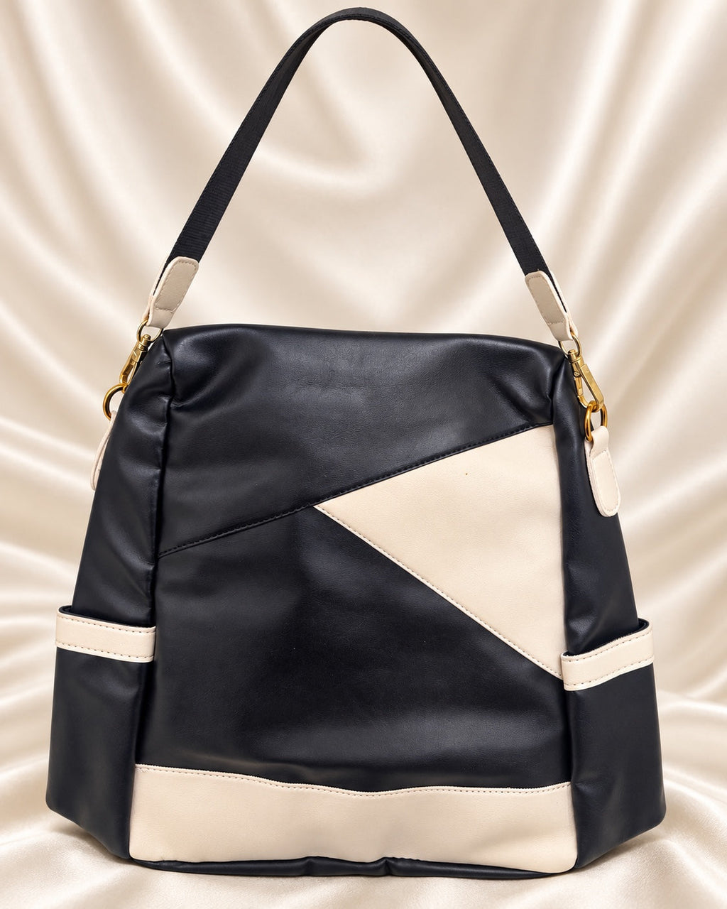 Black and cream convertible backpack bag front view