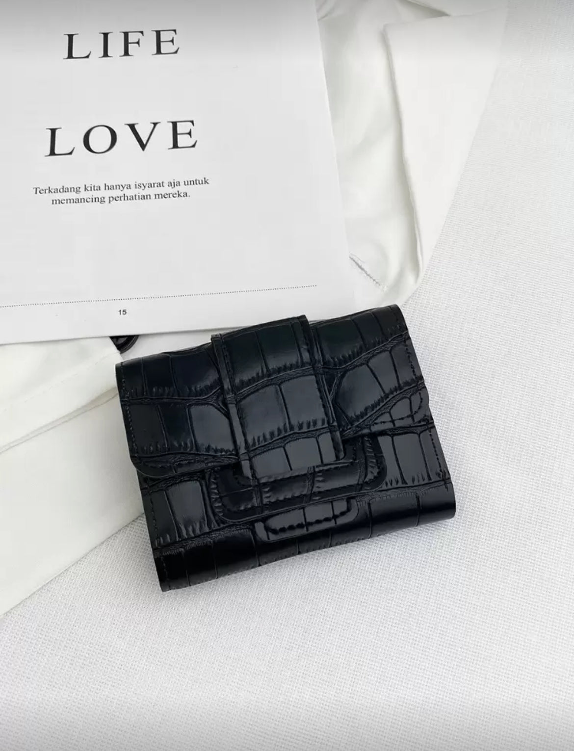 Black crocodile texture wallet front view
