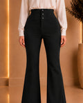 Black high-waist flared trousers front view