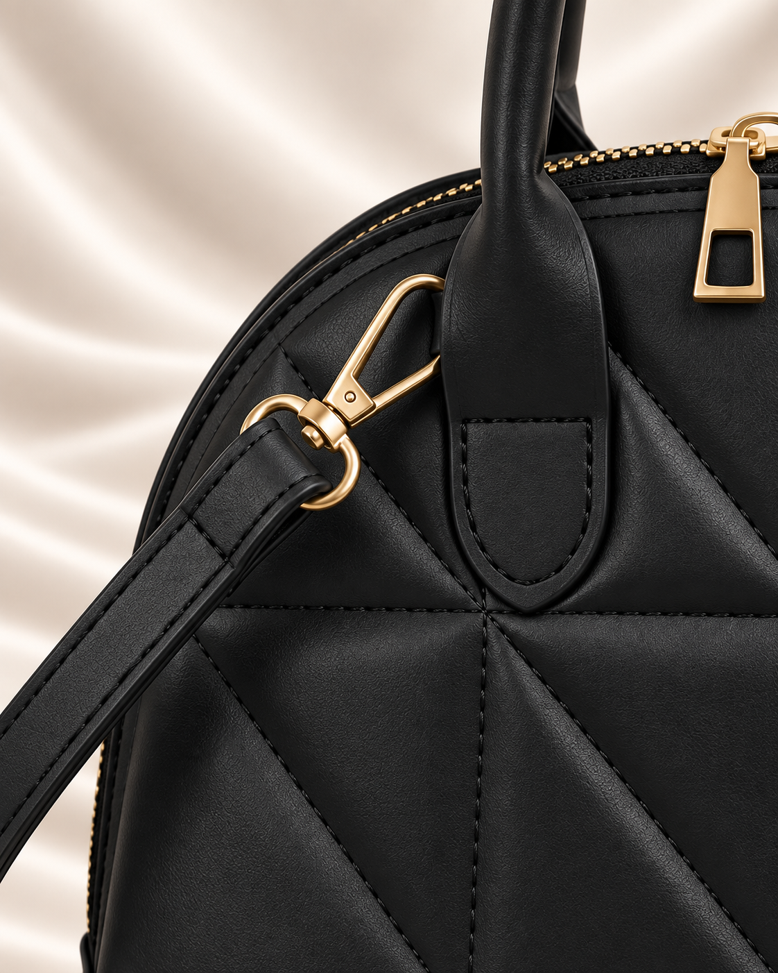 Black geometric handbag - shoulder strap and gold clip