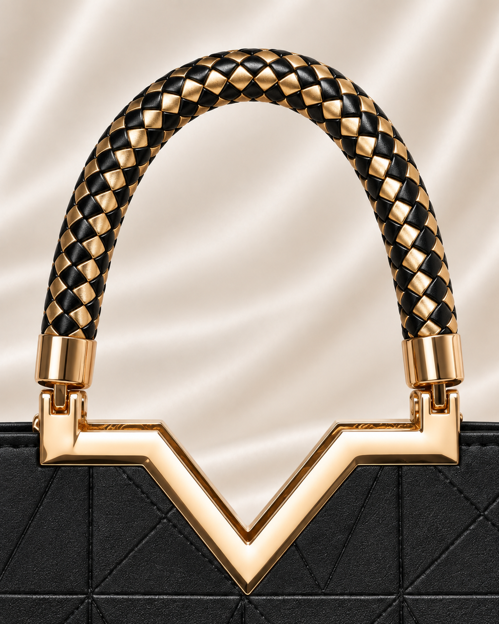 Black and gold woven top handle detail