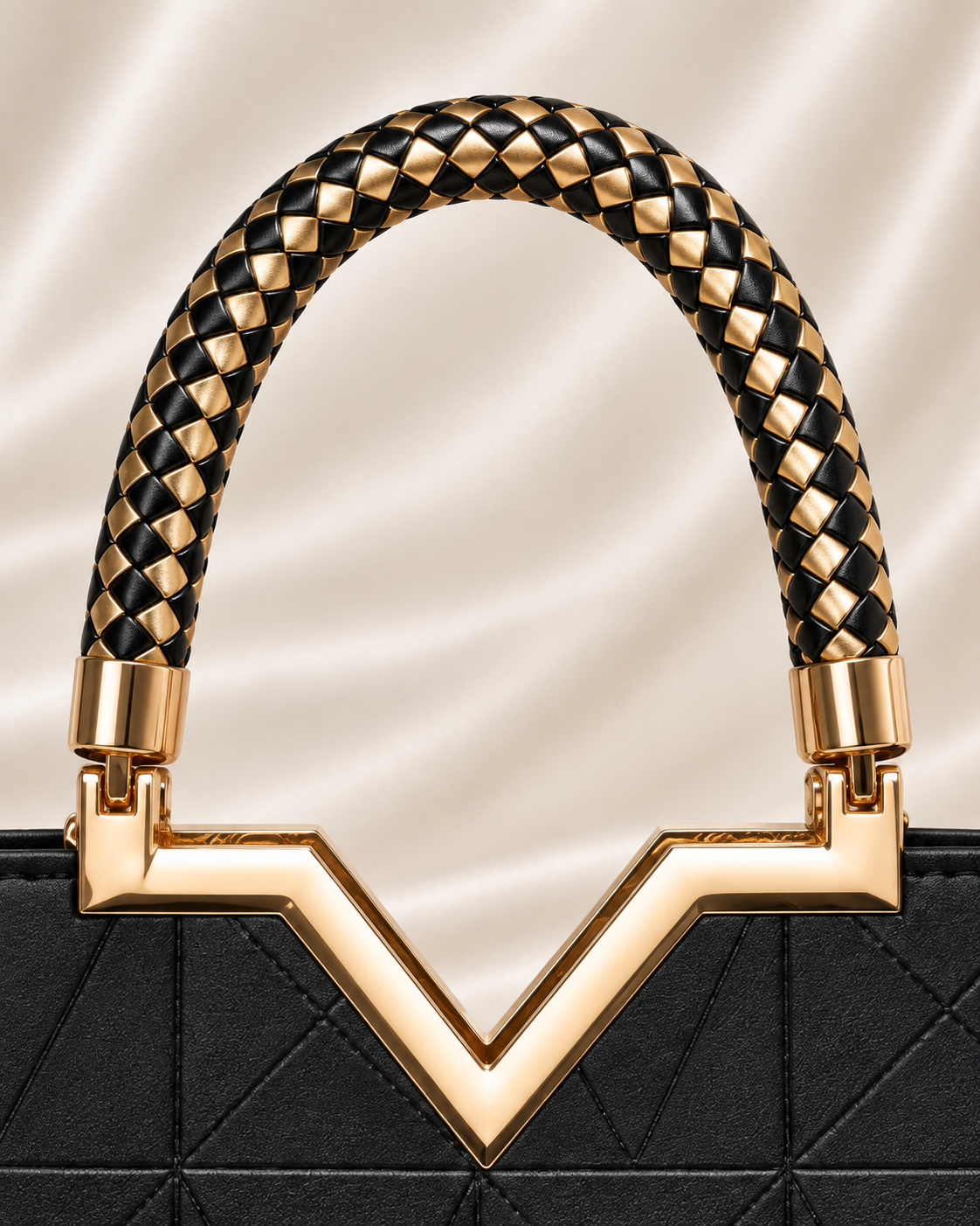 Black and gold woven top handle detail