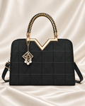 Black Geometric V-Frame Handbag front view
