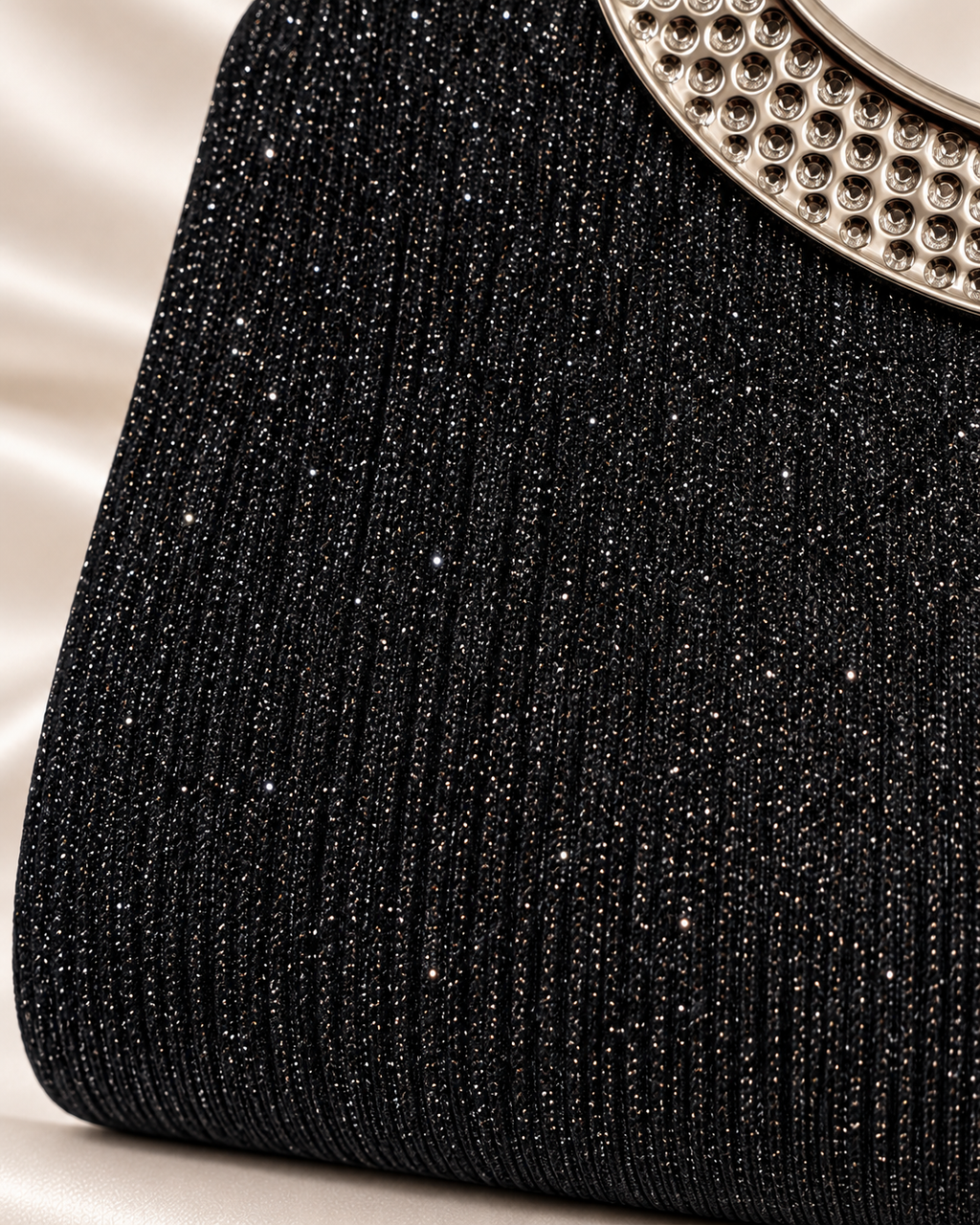 Close-up of black glitter fabric texture