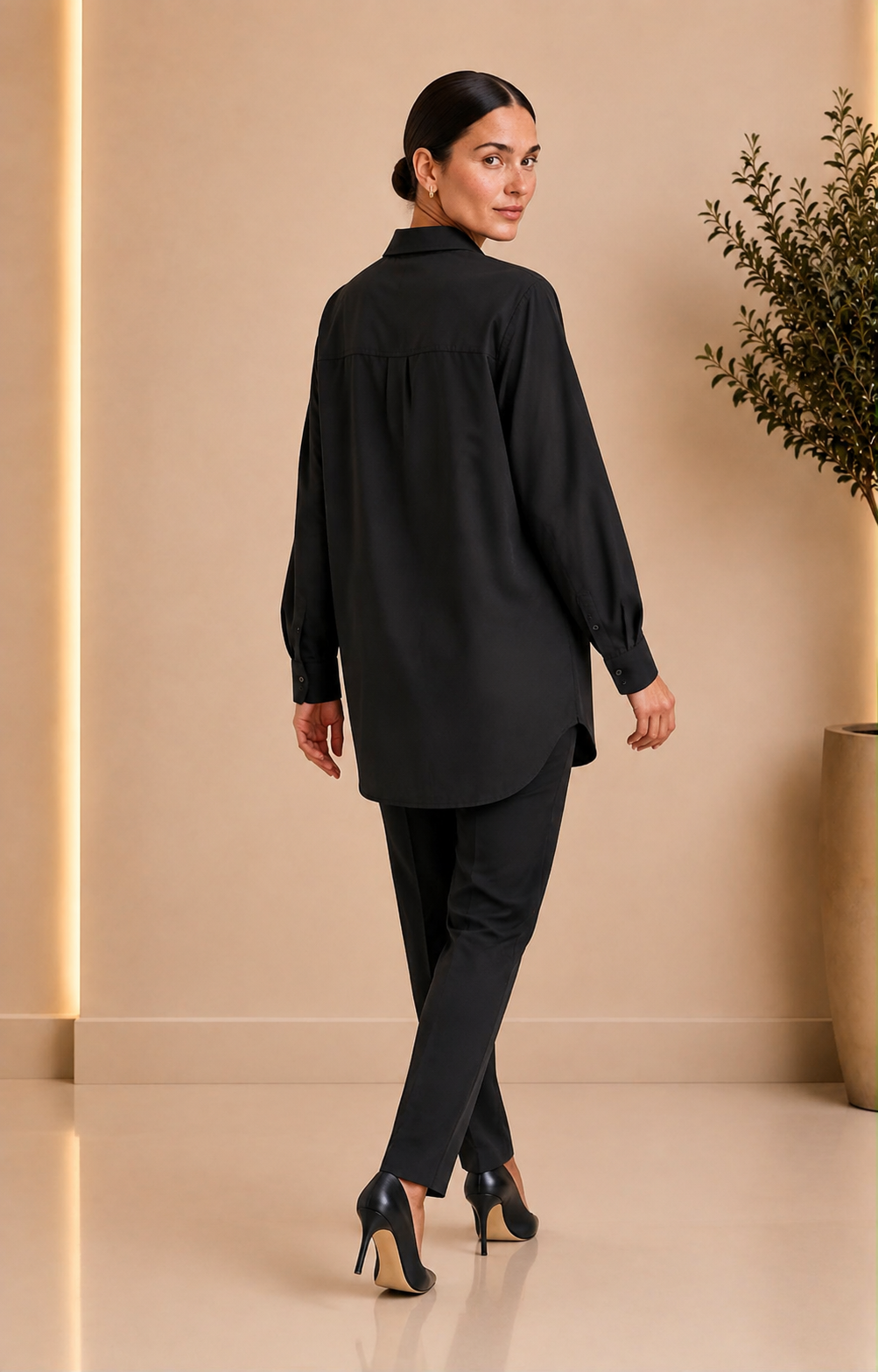 Black gold accent oversized shirt back view