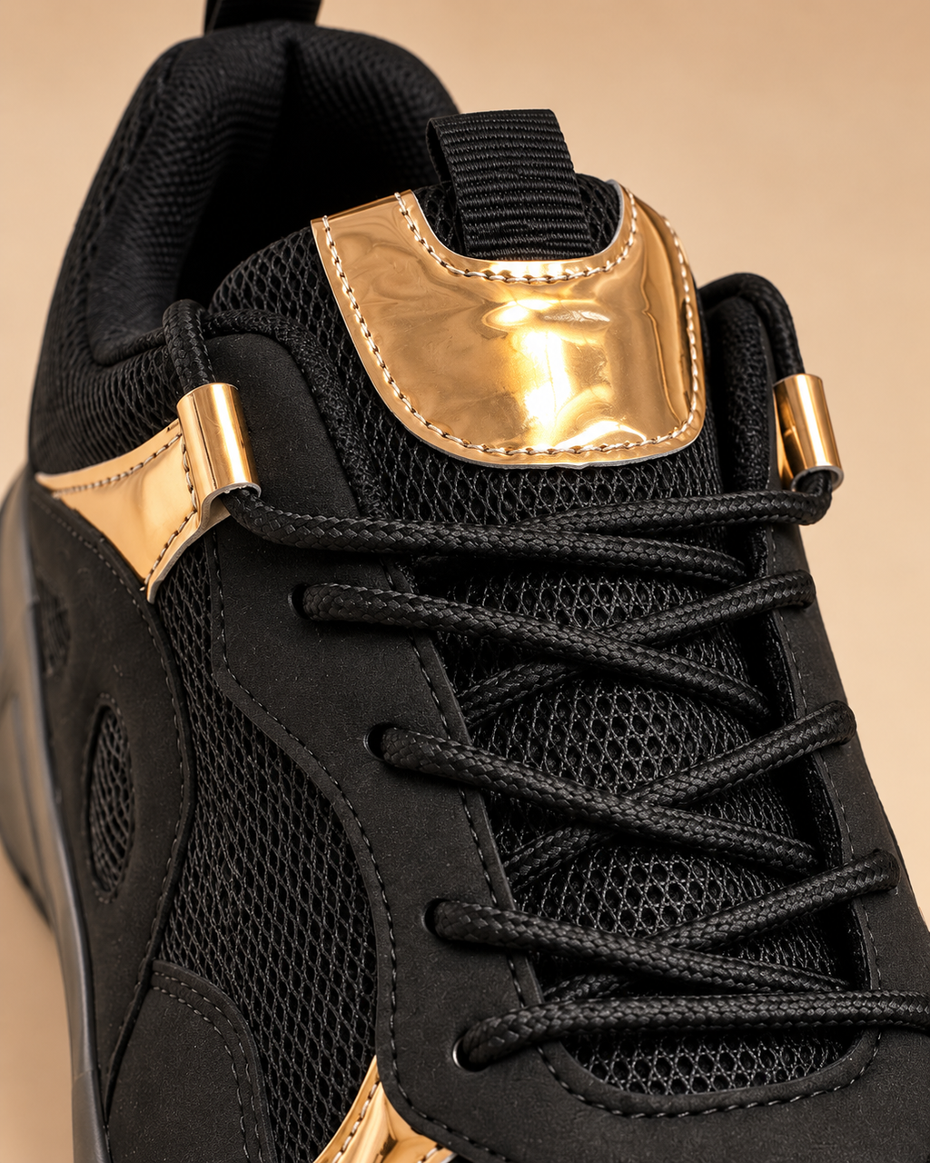 Black and gold sneakers - laces and tongue detail