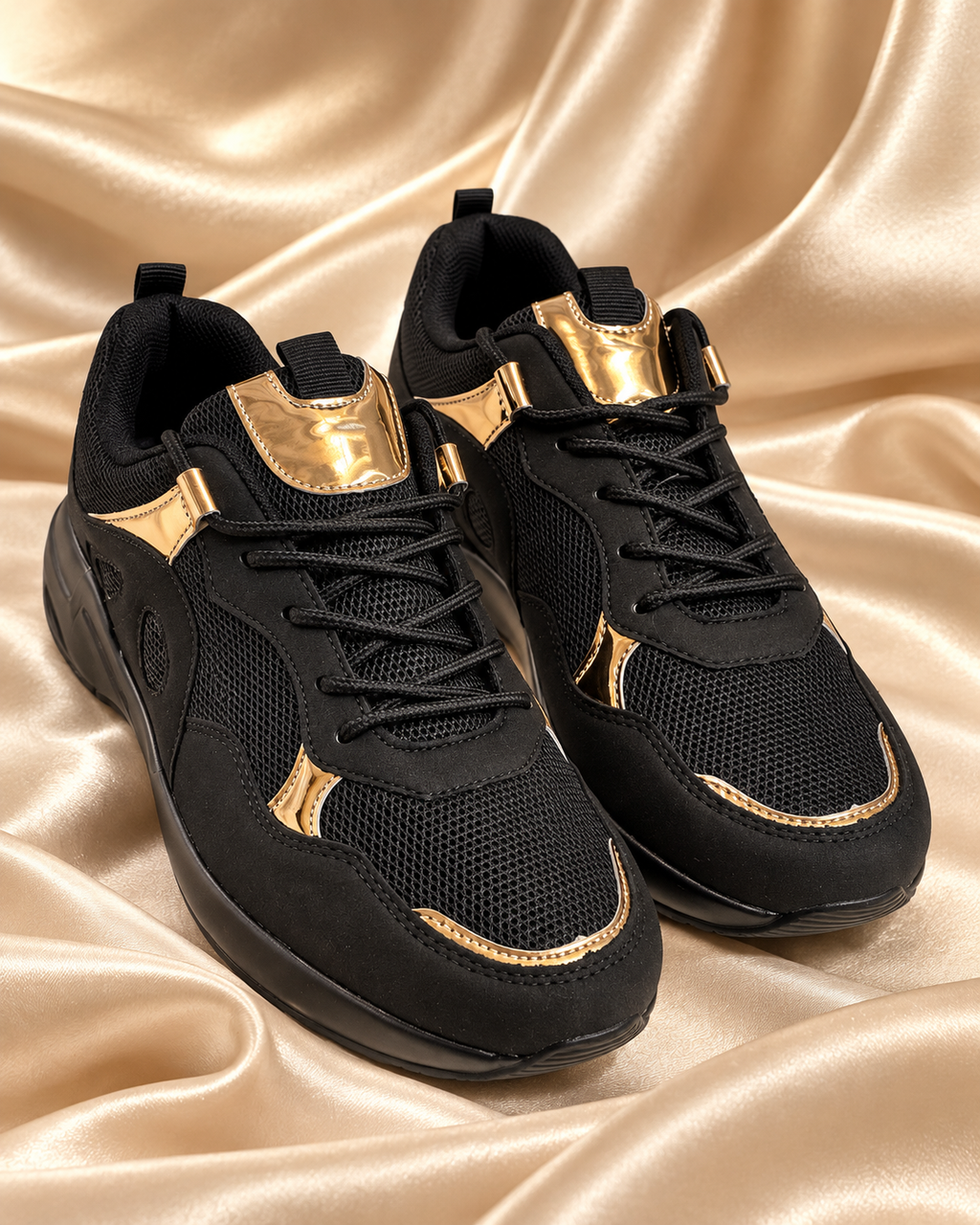 Black and gold mesh sneakers - main image