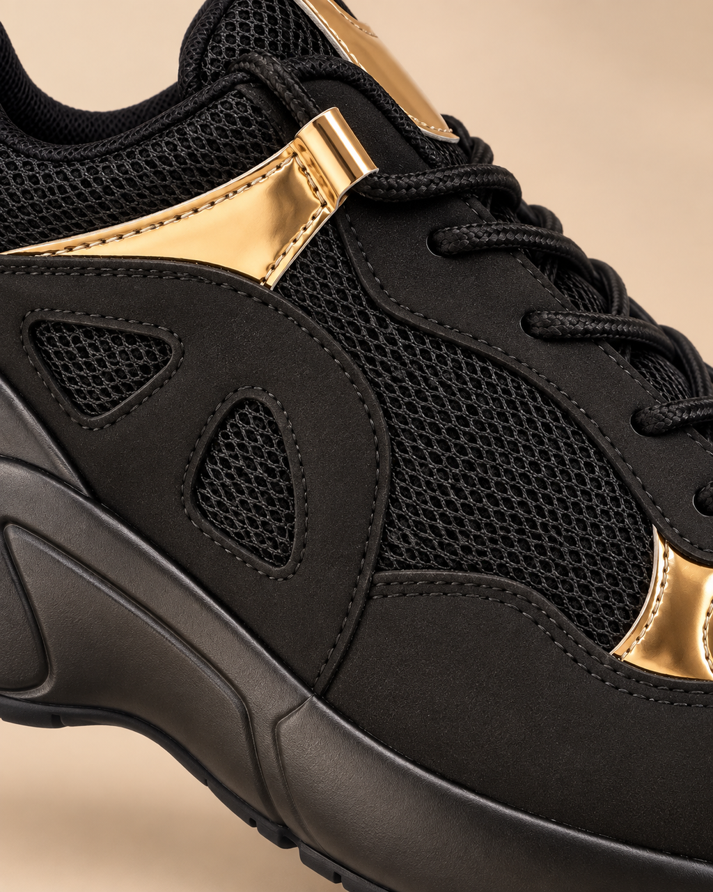 Black and gold sneakers - side panel detail