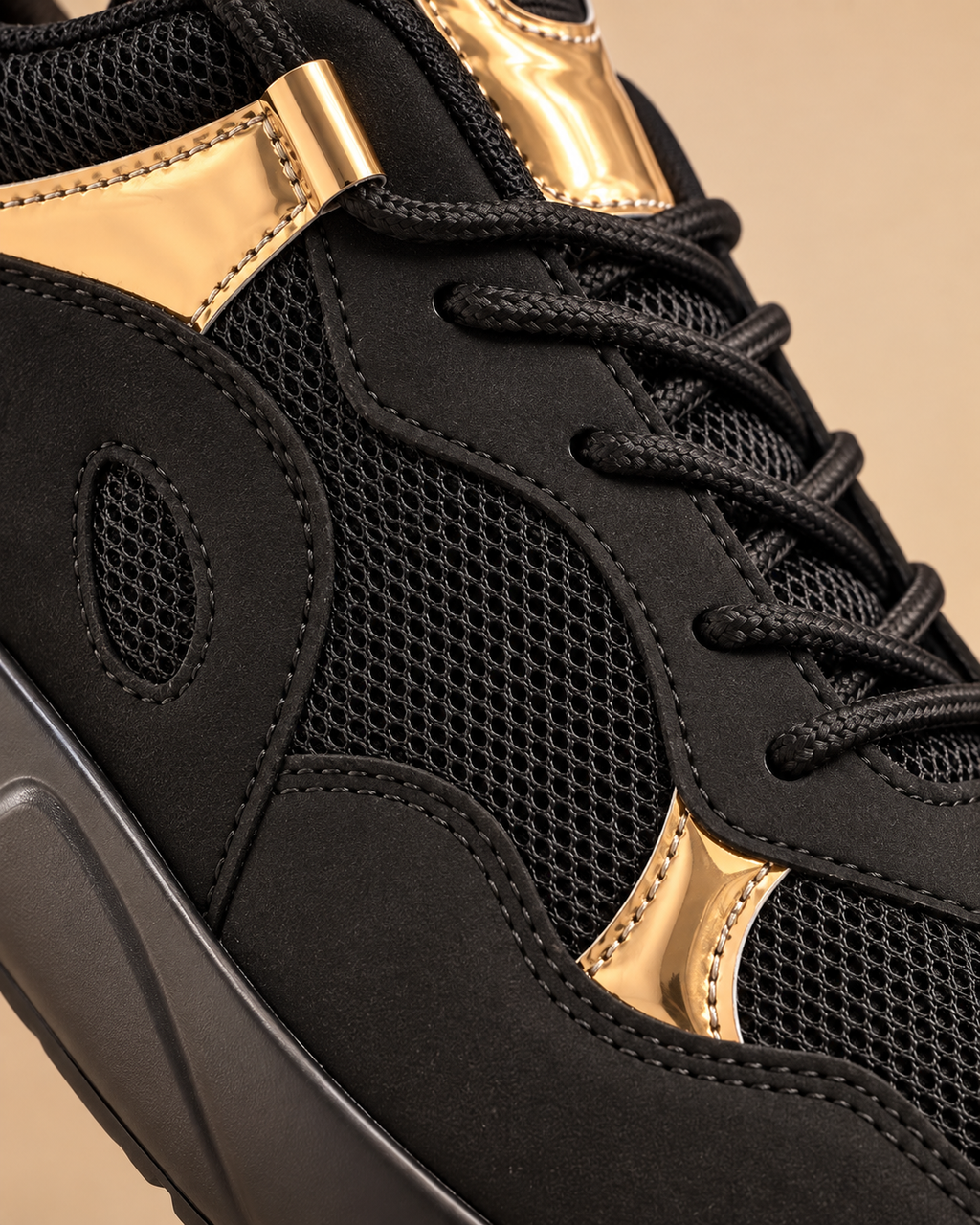 Black and gold sneakers - stitching detail