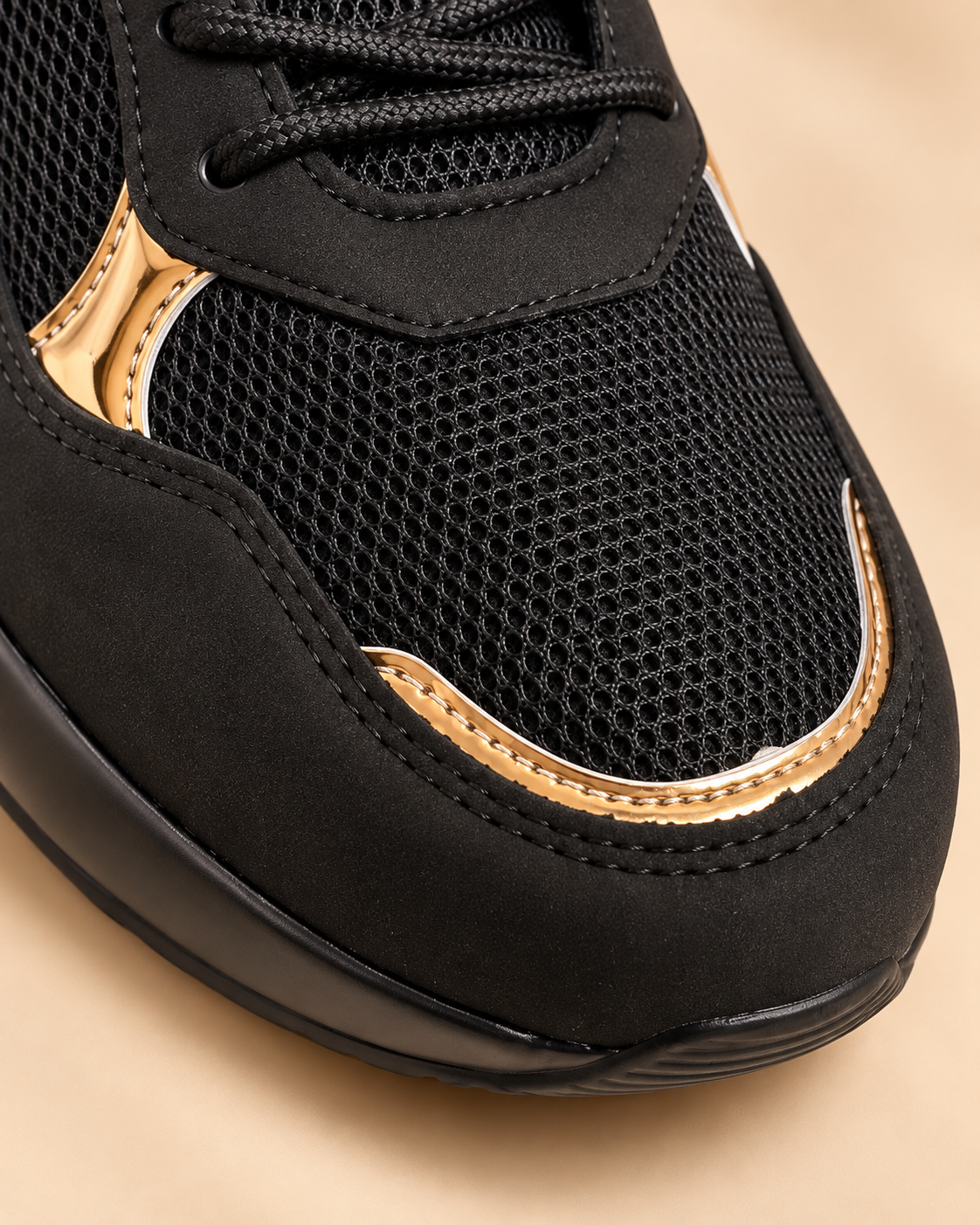 Black and gold sneakers - toe and mesh detail